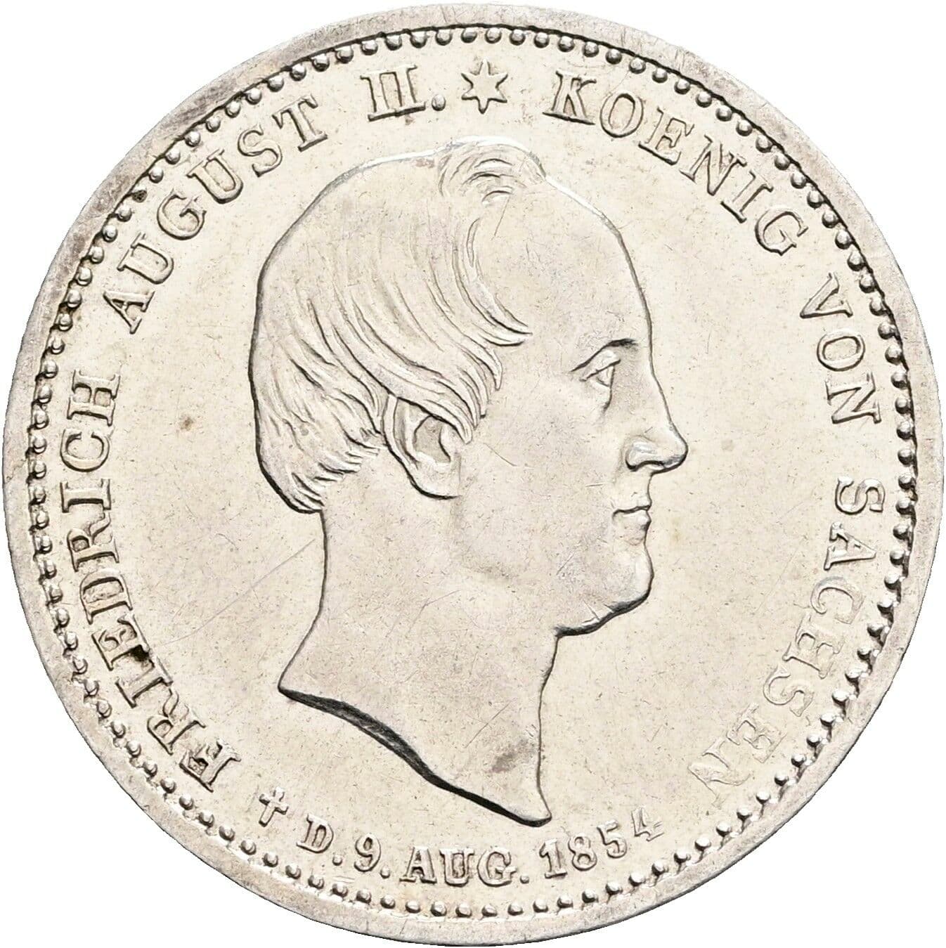 1/6 Taler Friedrich August II. 1854 – Vorderseite