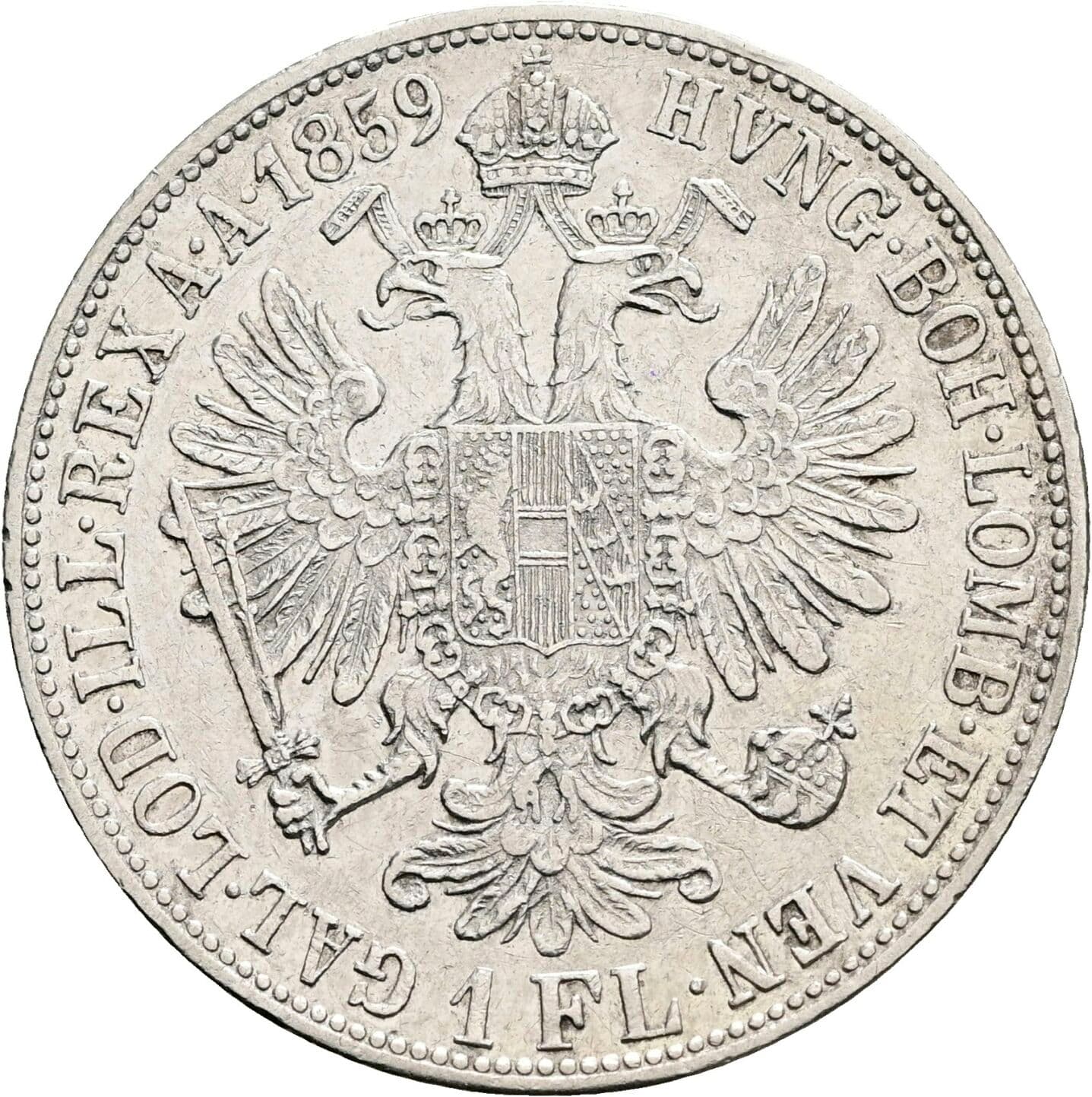 1 Gulden Franz Joseph I. 1848-1916 1859 B, Kremnitz – Rückseite