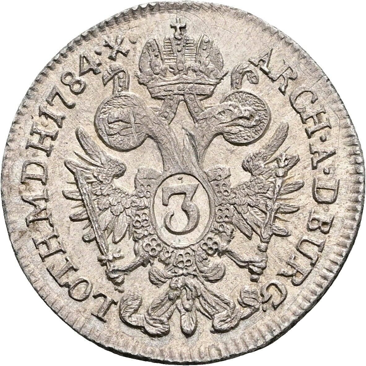 3 Kreuzer Joseph II. 1780-1790 1784 B, Kremnitz – Rückseite