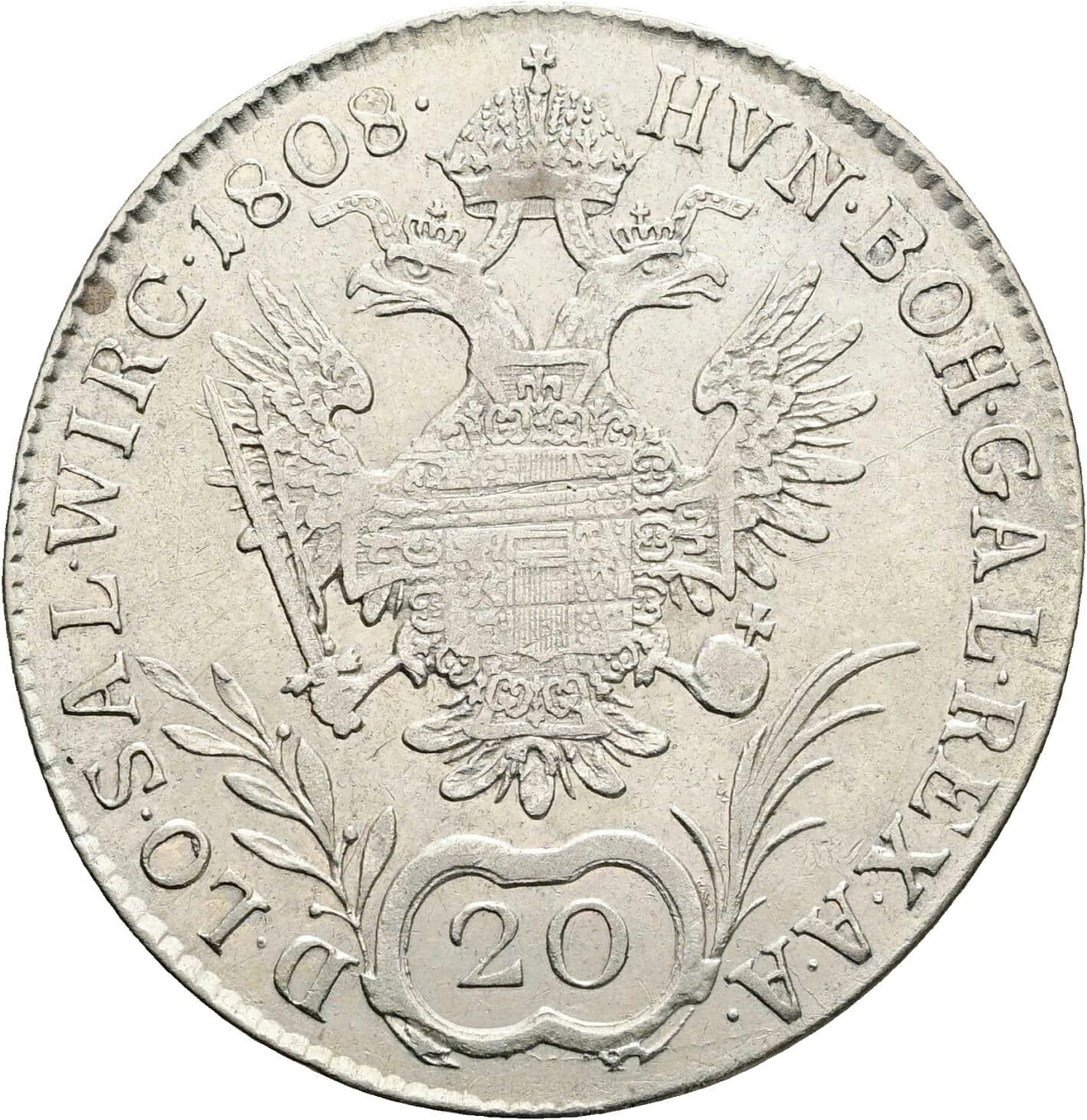 20 Kreuzer Franz II. (I). 1792-1835 1808 A, Wien – Rückseite