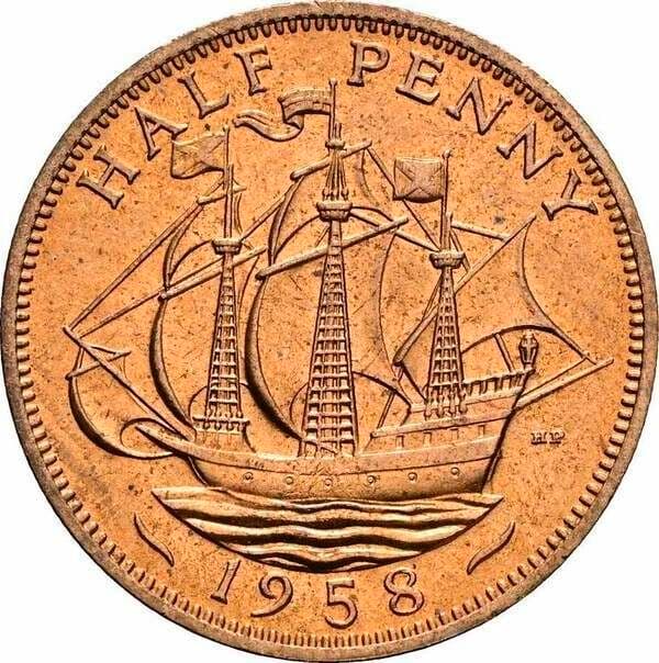 1/2 Penny Elisabeth II. 1952-2022 1958 – Rückseite