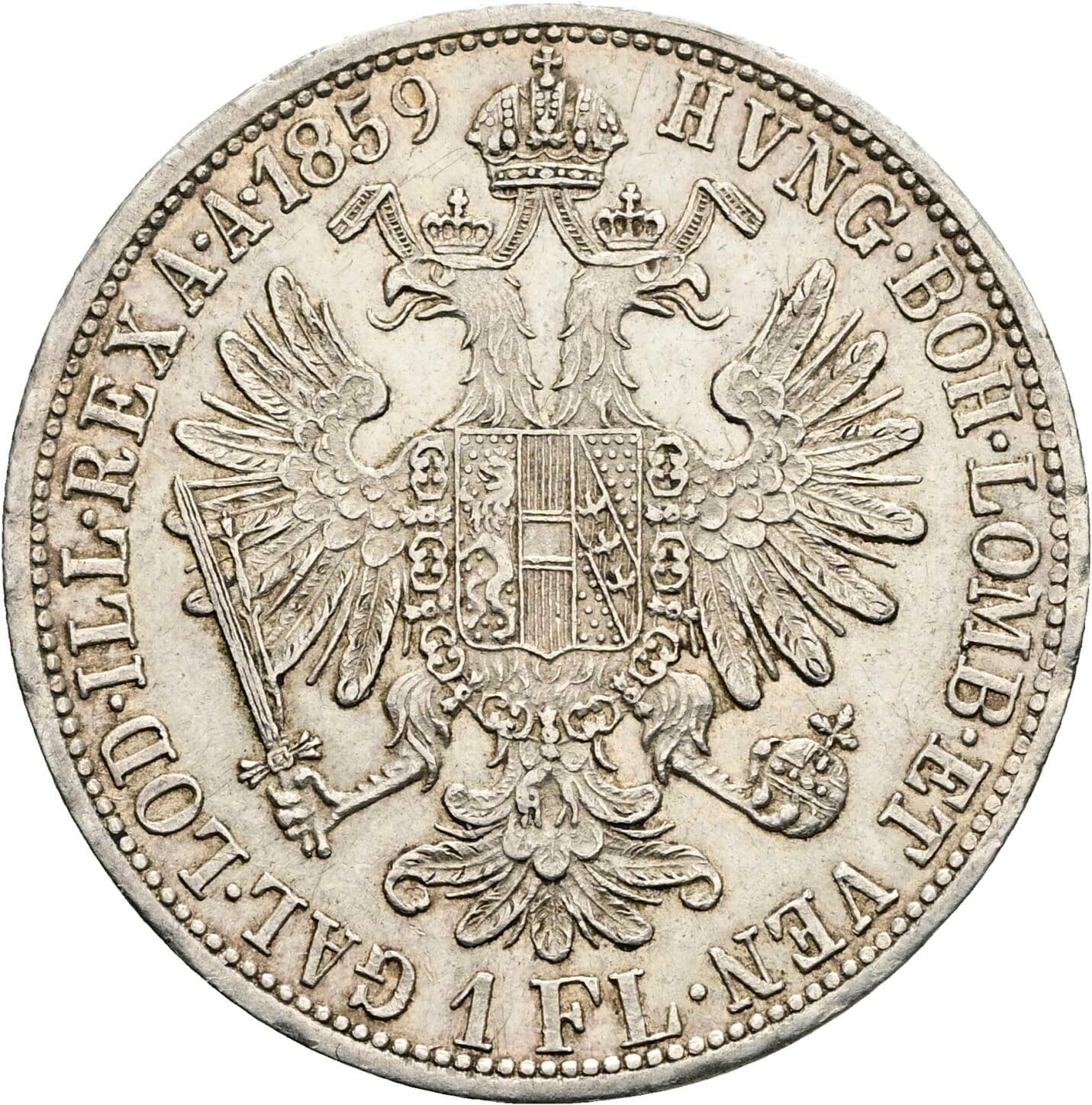 1 Gulden Franz Joseph I. 1848-1916 1859 A, Wien – Rückseite