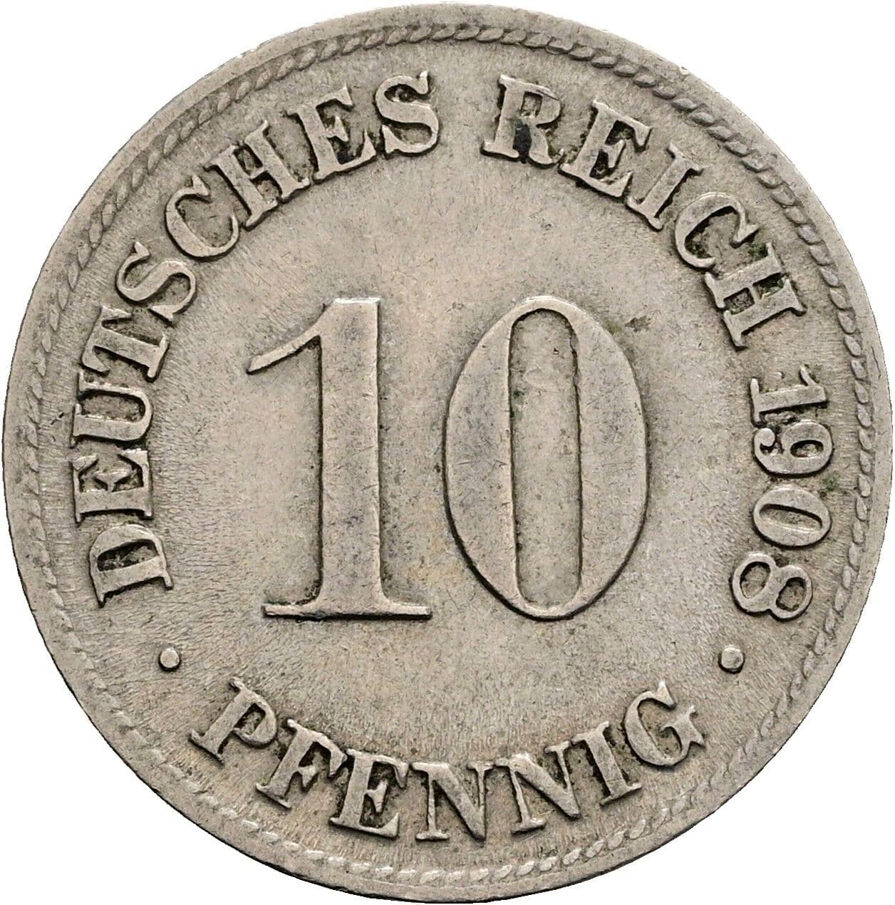 10 Pfennig 1908 D – Vorderseite