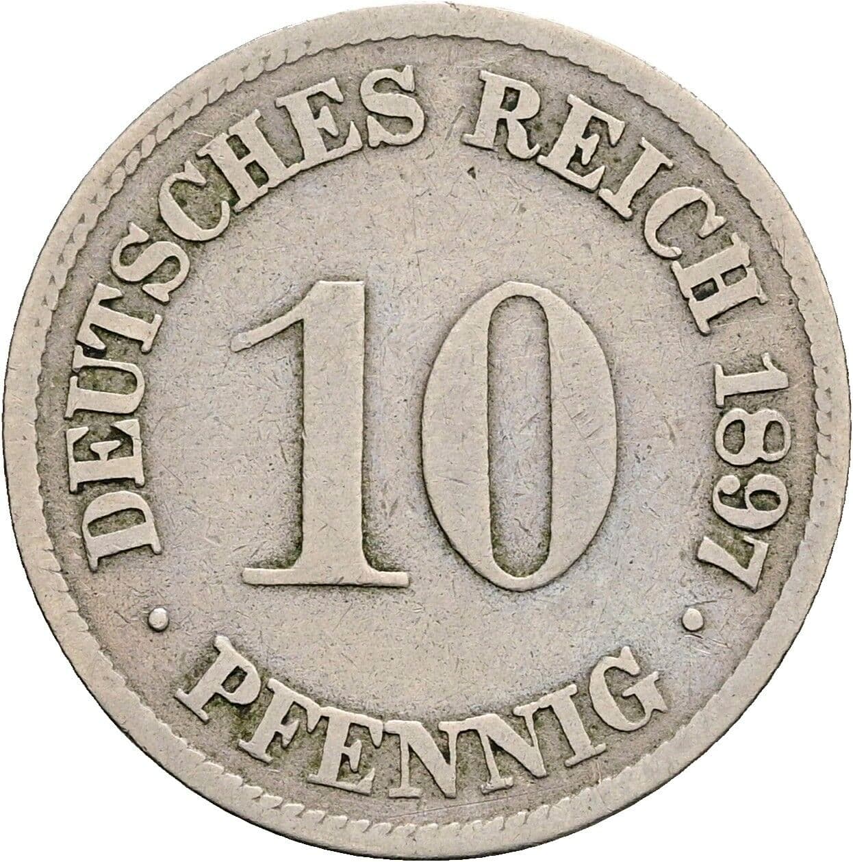 10 Pfennig 1897 G – Vorderseite