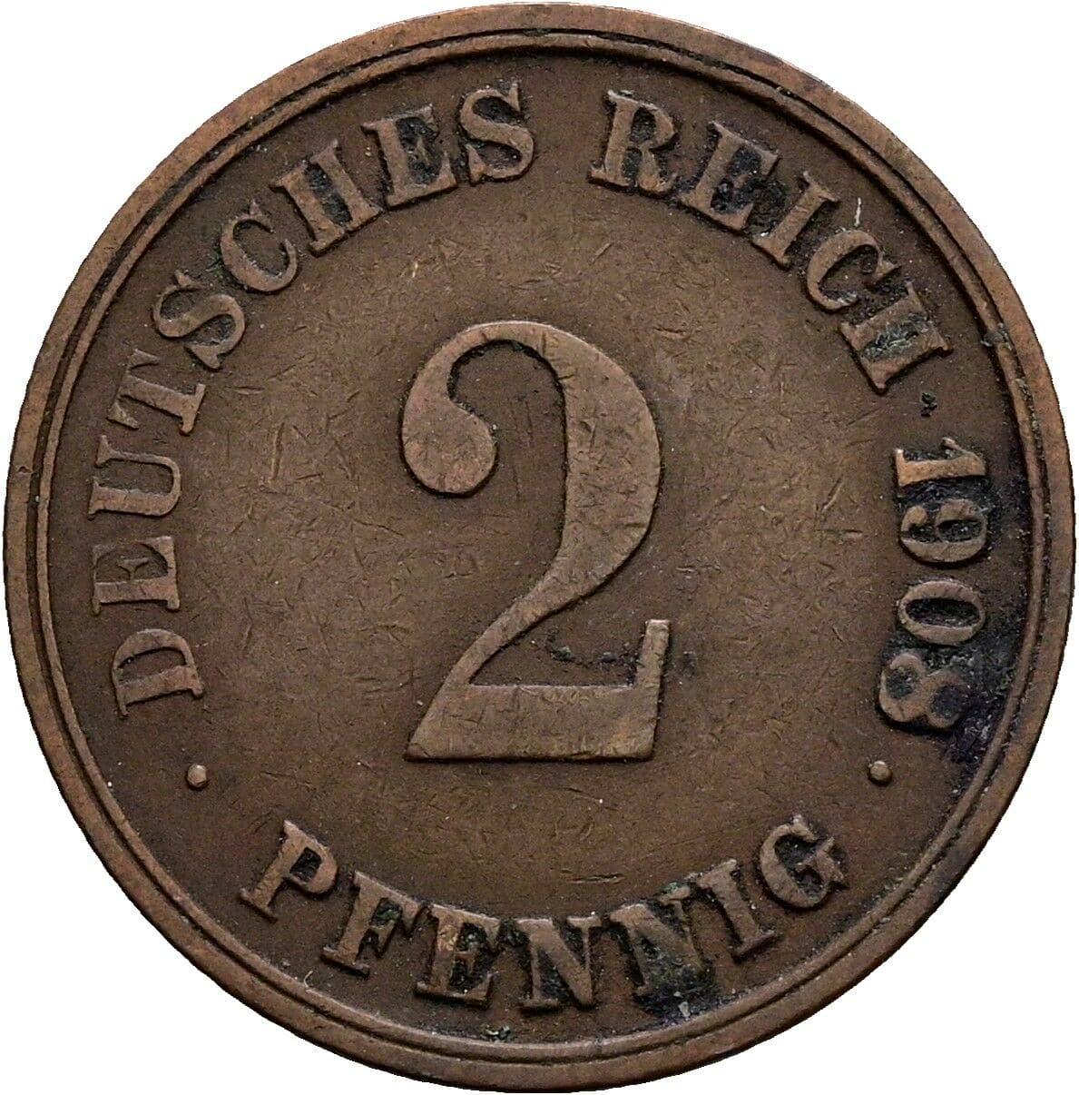 2 Pfennig 1908 G – Vorderseite
