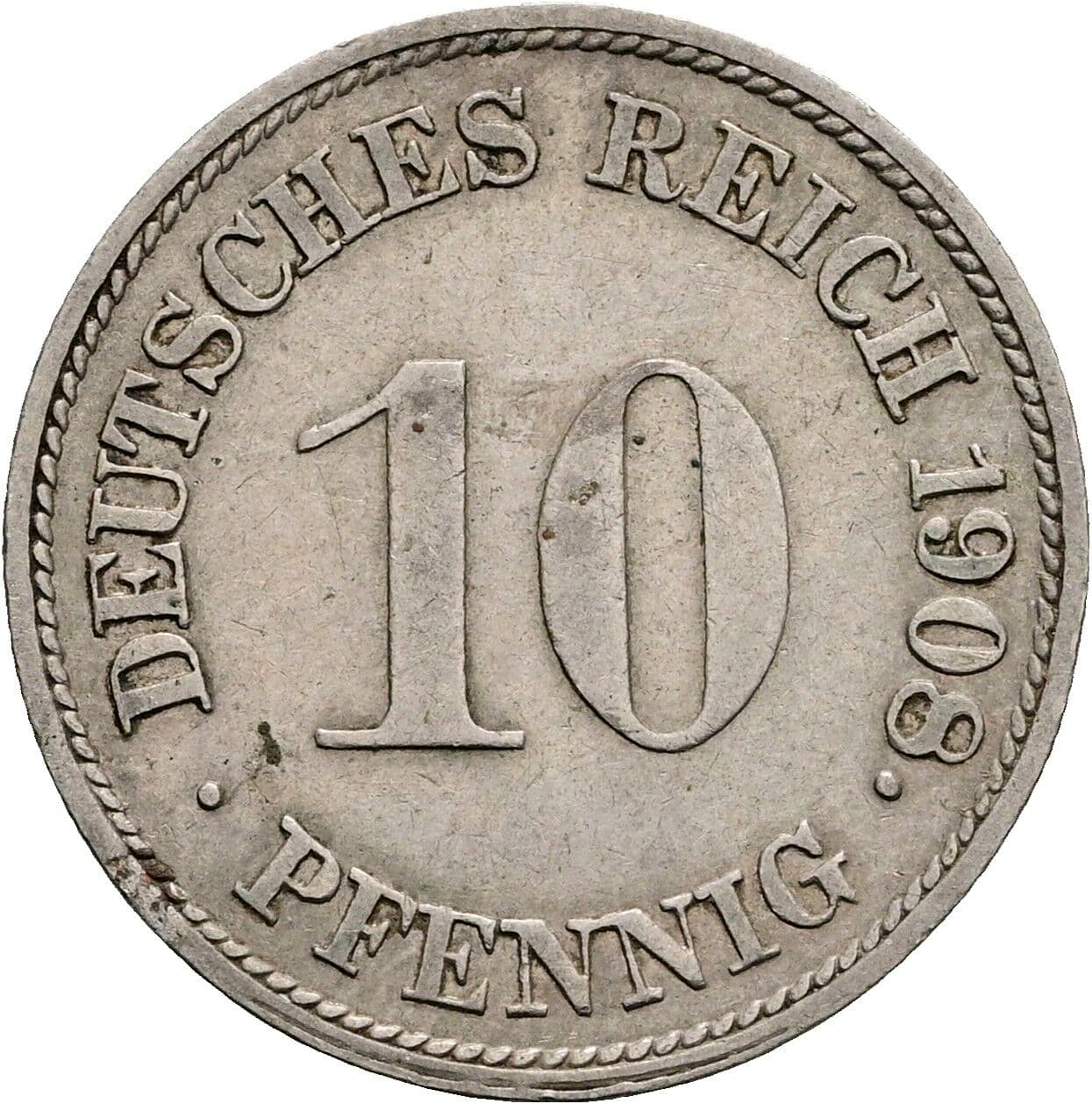 10 Pfennig 1908 G – Vorderseite
