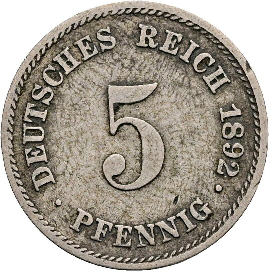5 Pfennig 1892 E – Vorderseite