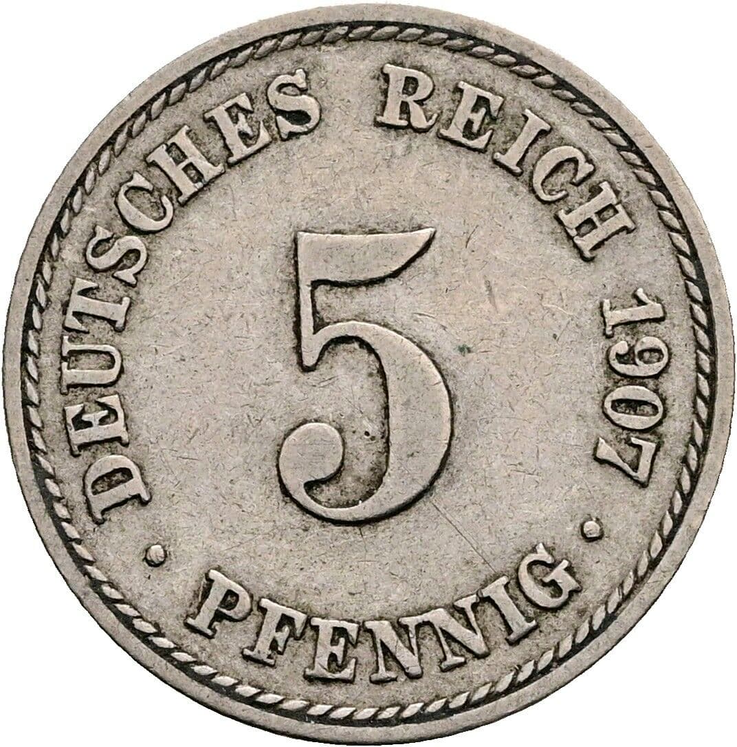 5 Pfennig 1907 A – Vorderseite