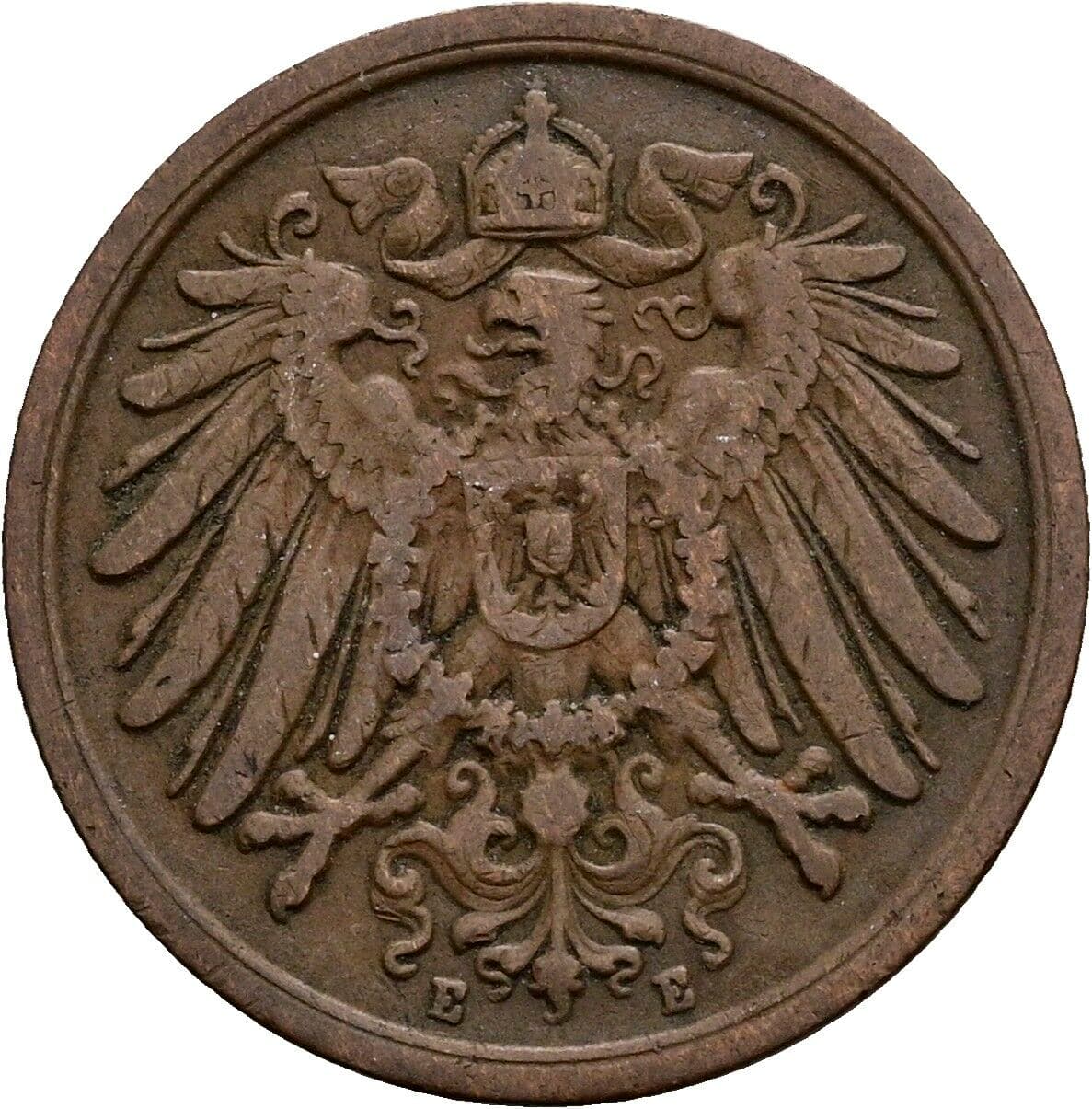 2 Pfennig 1910 E – Rückseite