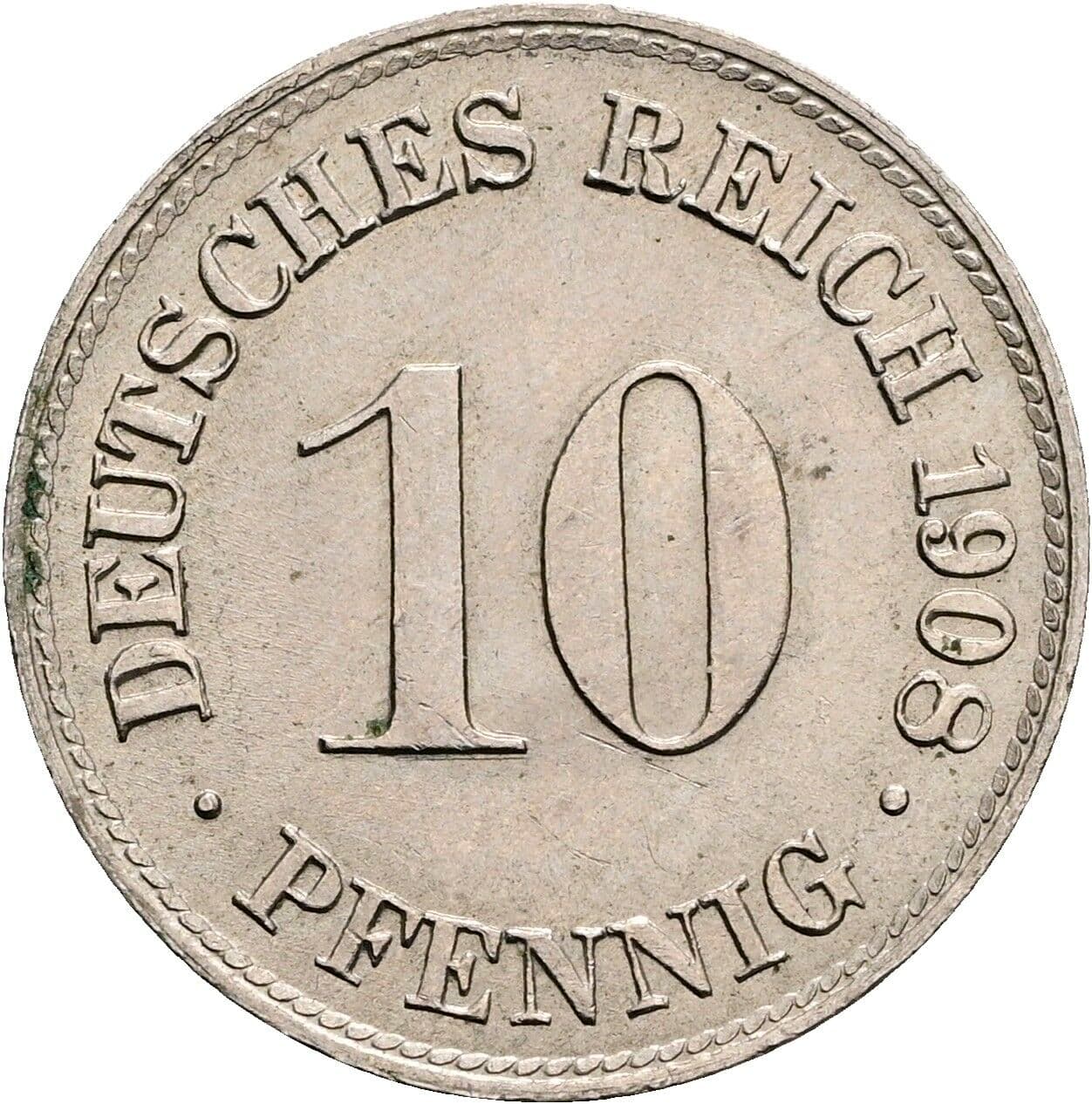 10 Pfennig 1908 D – Vorderseite