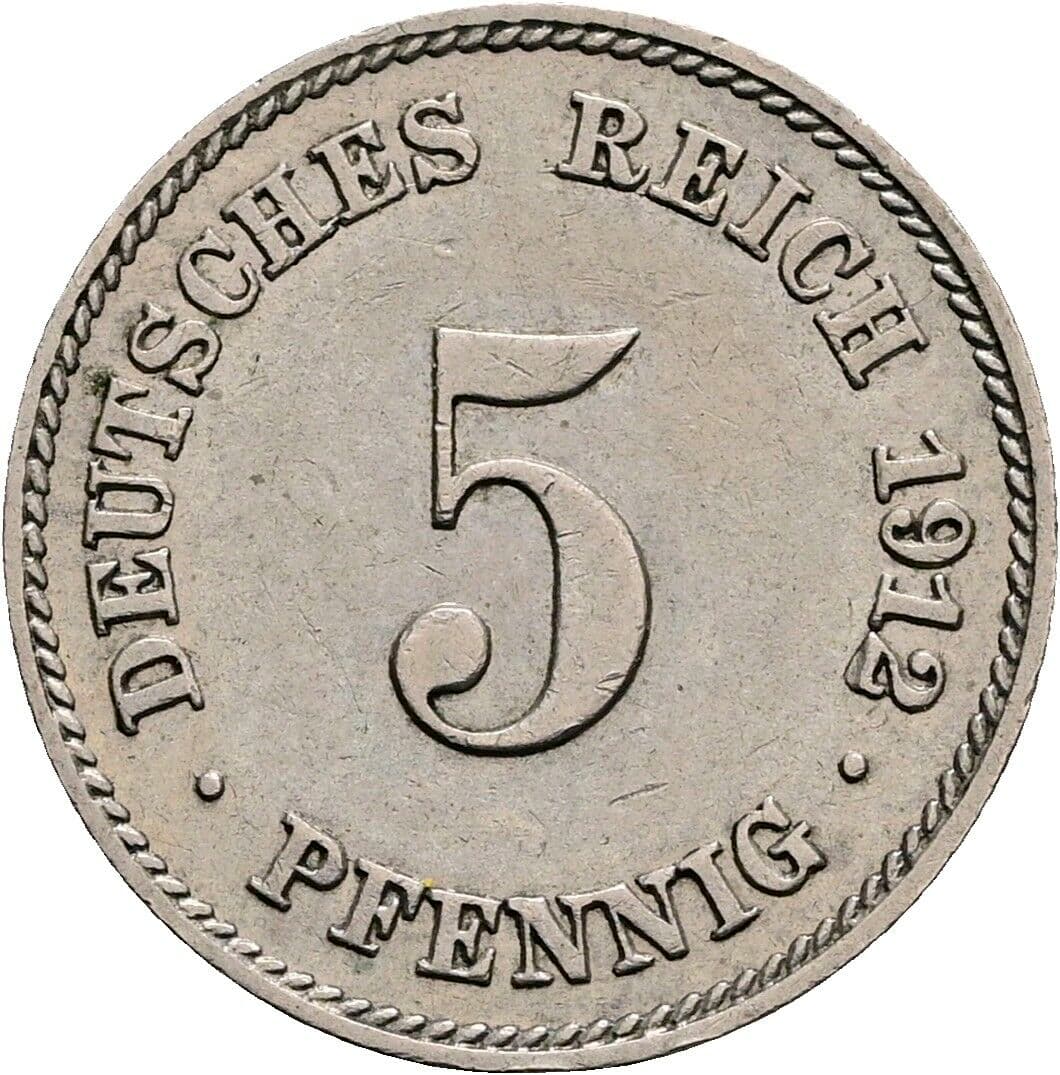 5 Pfennig 1912 J – Vorderseite