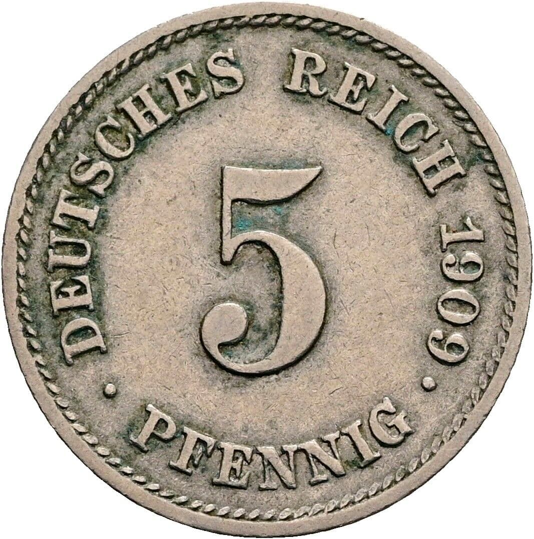 5 Pfennig 1909 E – Vorderseite