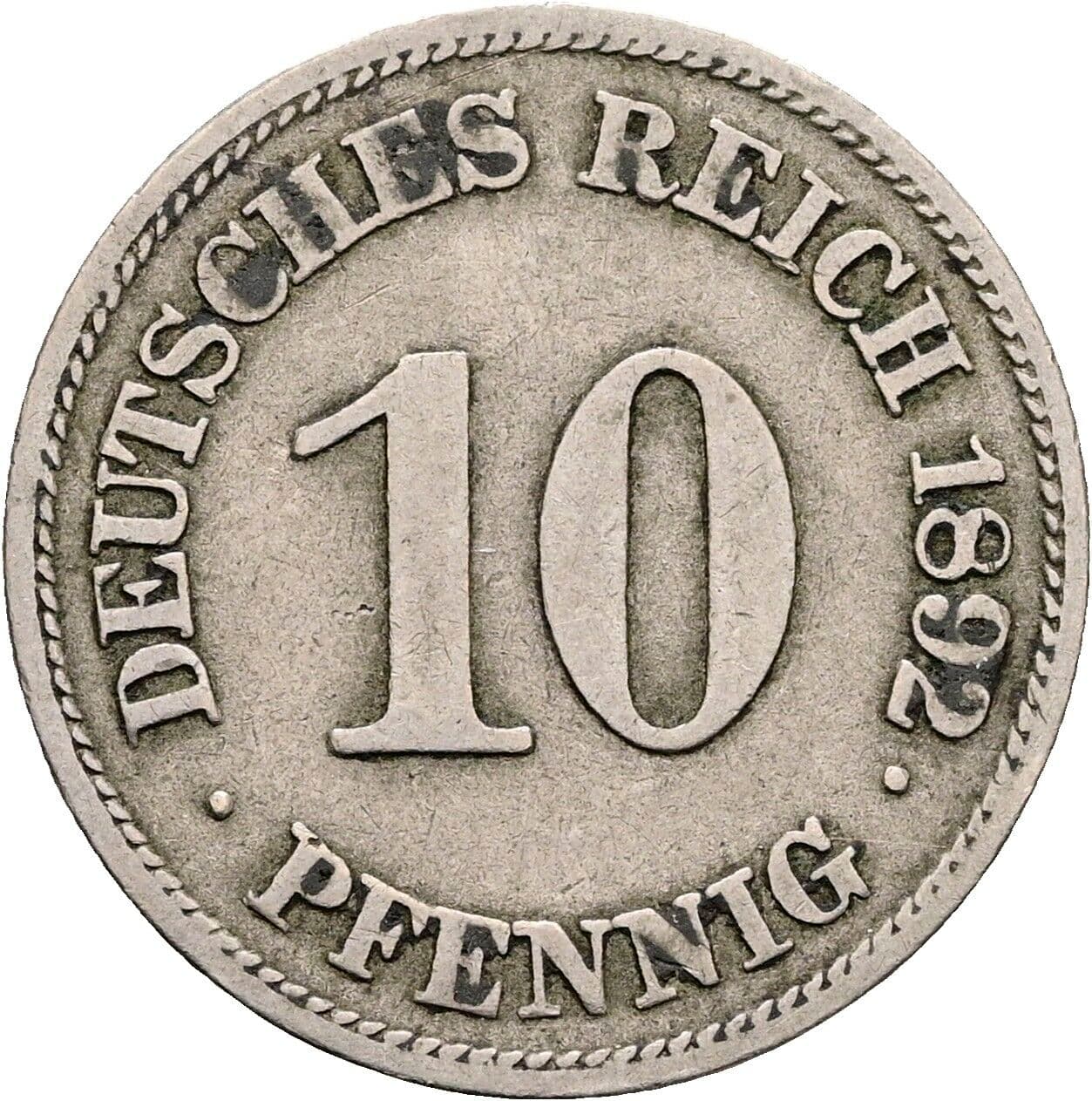 10 Pfennig 1892 E – Vorderseite