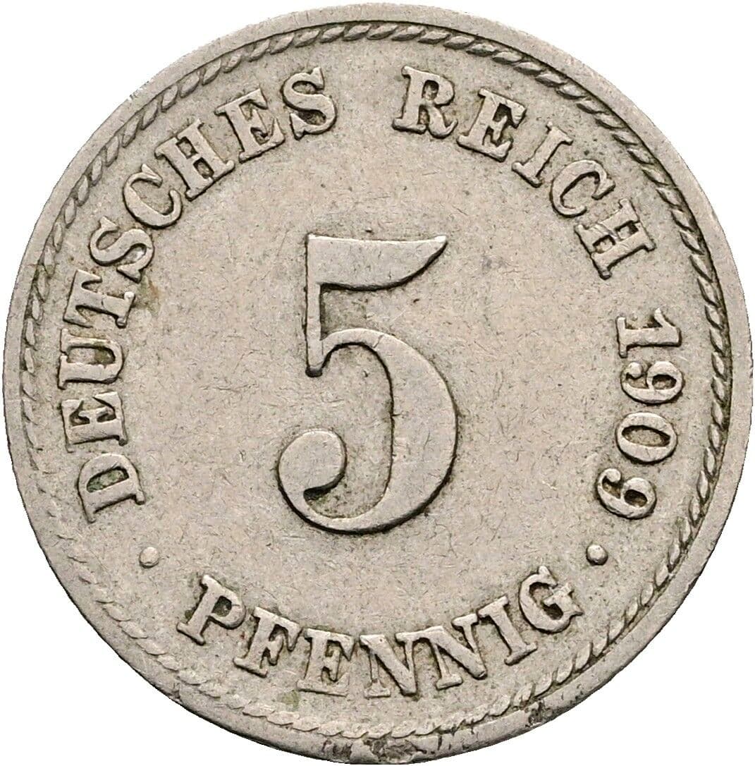 5 Pfennig 1909 F – Vorderseite