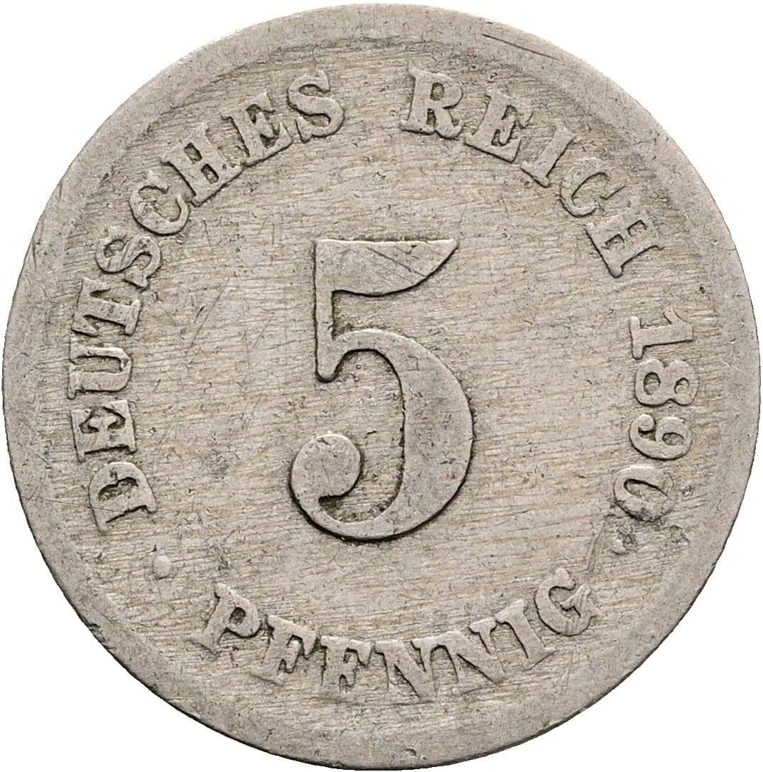 5 Pfennig 1890 F – Vorderseite