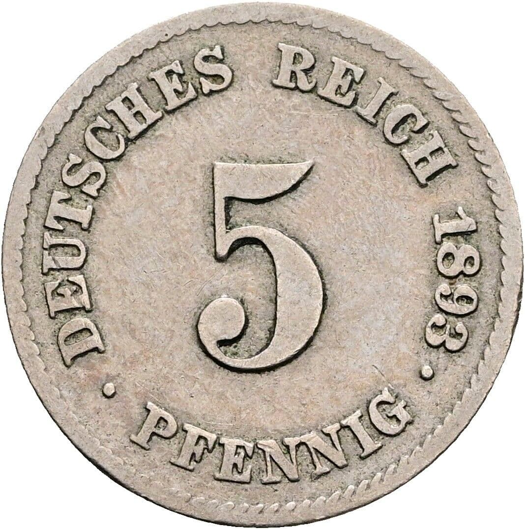 5 Pfennig 1893 F – Vorderseite