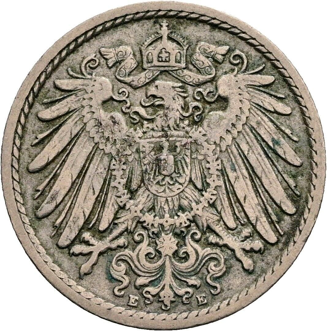 5 Pfennig 1909 E – Rückseite