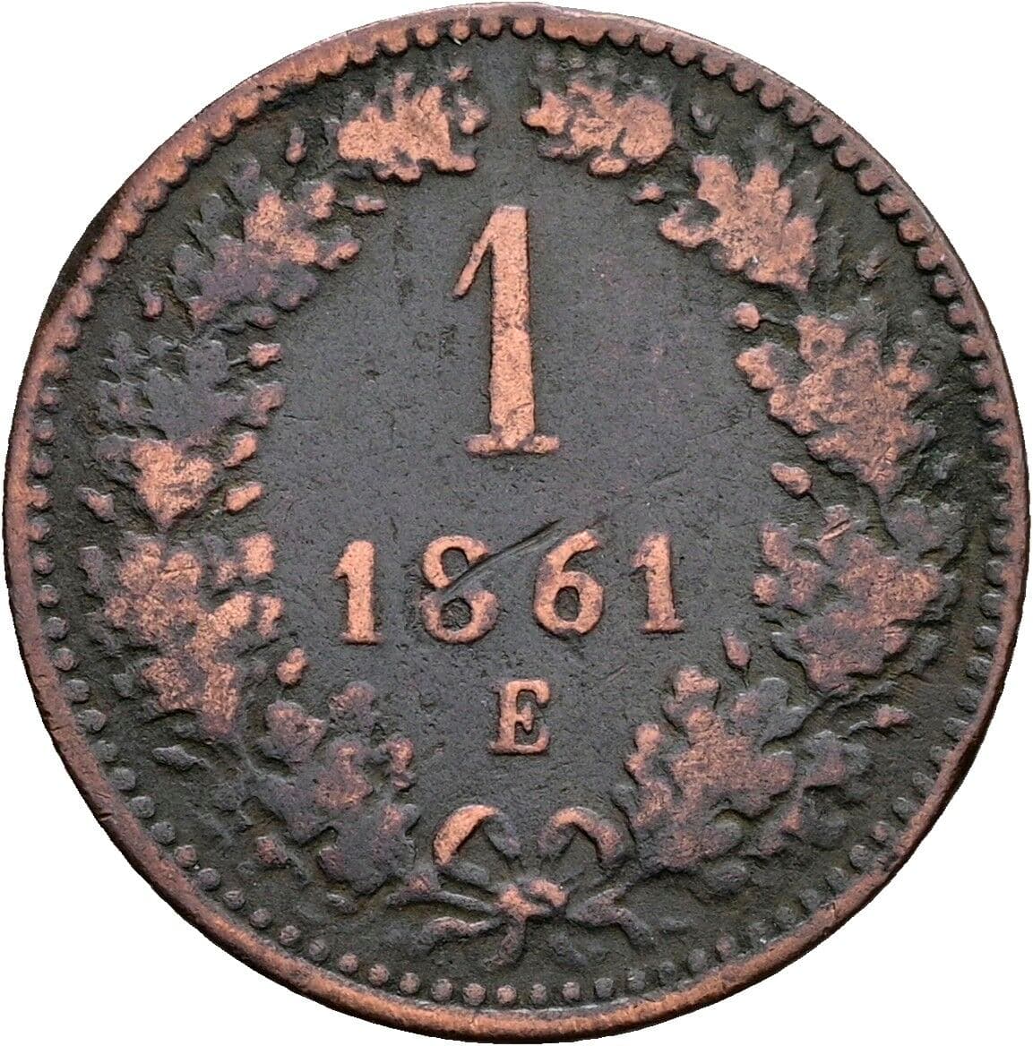 1 Kreuzer Franz Joseph I. 1848-1916 1861 E, Karlsburg – Vorderseite