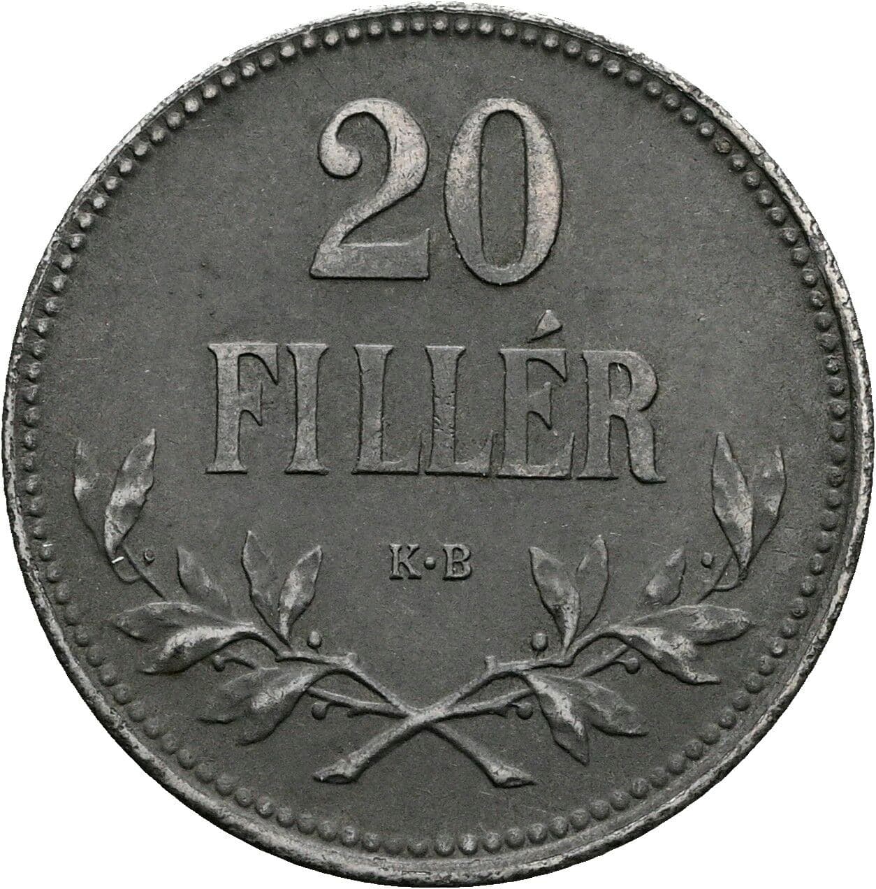 20 Filler Franz Joseph I. 1848-1916 1916 KB, Kremnitz – Vorderseite