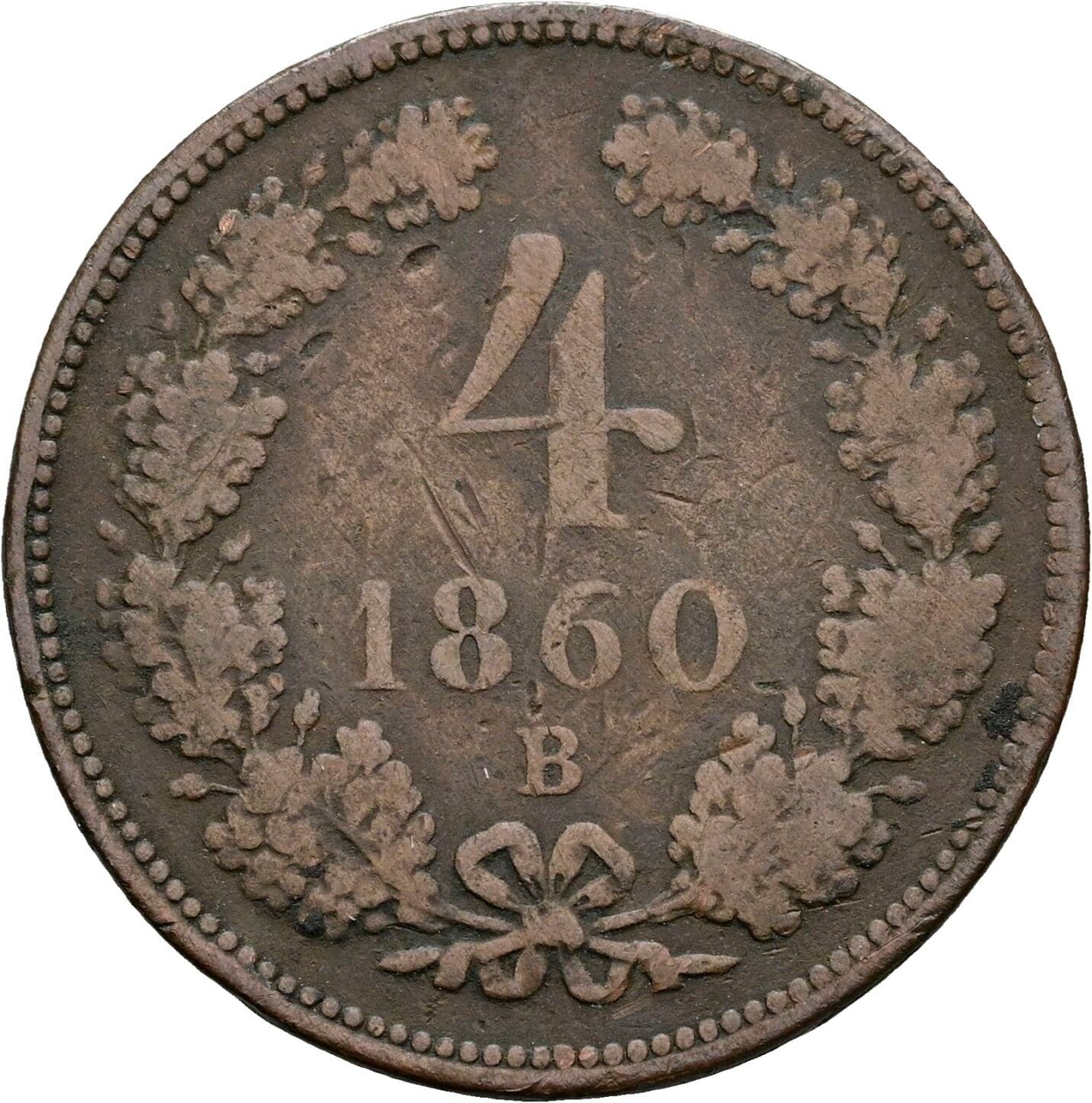4 Kreuzer Franz Joseph I. 1848-1916 1860 B, Kremnitz – Vorderseite