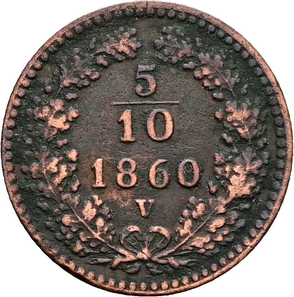 5/10 Kreuzer Franz Joseph I. 1848-1916 1860 V, Venedig – Vorderseite