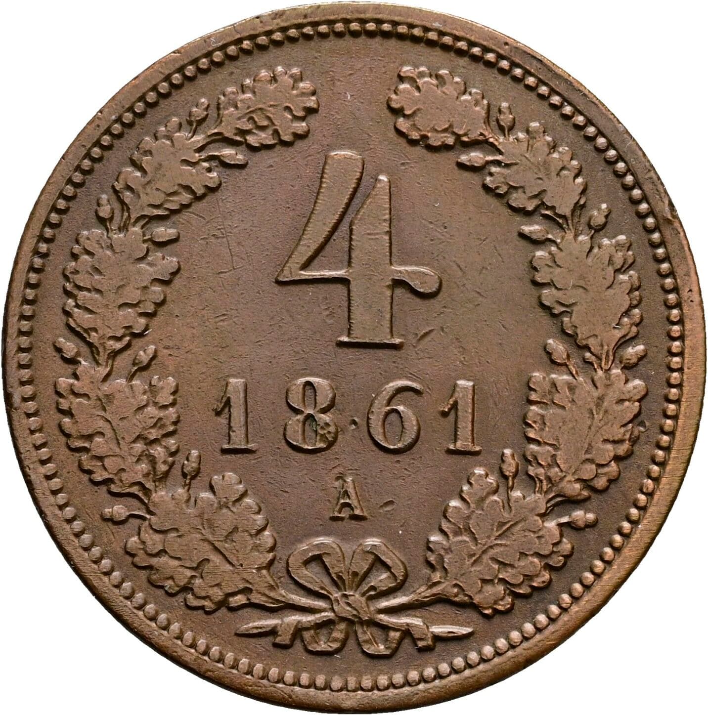 4 Kreuzer Franz Joseph I. 1848-1916 1861 A, Wien – Vorderseite