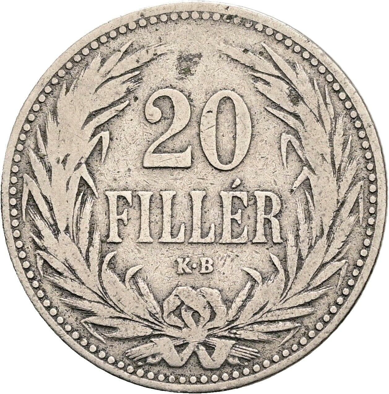 20 Filler Franz Joseph I. 1848-1916 1892 KB, Kremnitz – Vorderseite