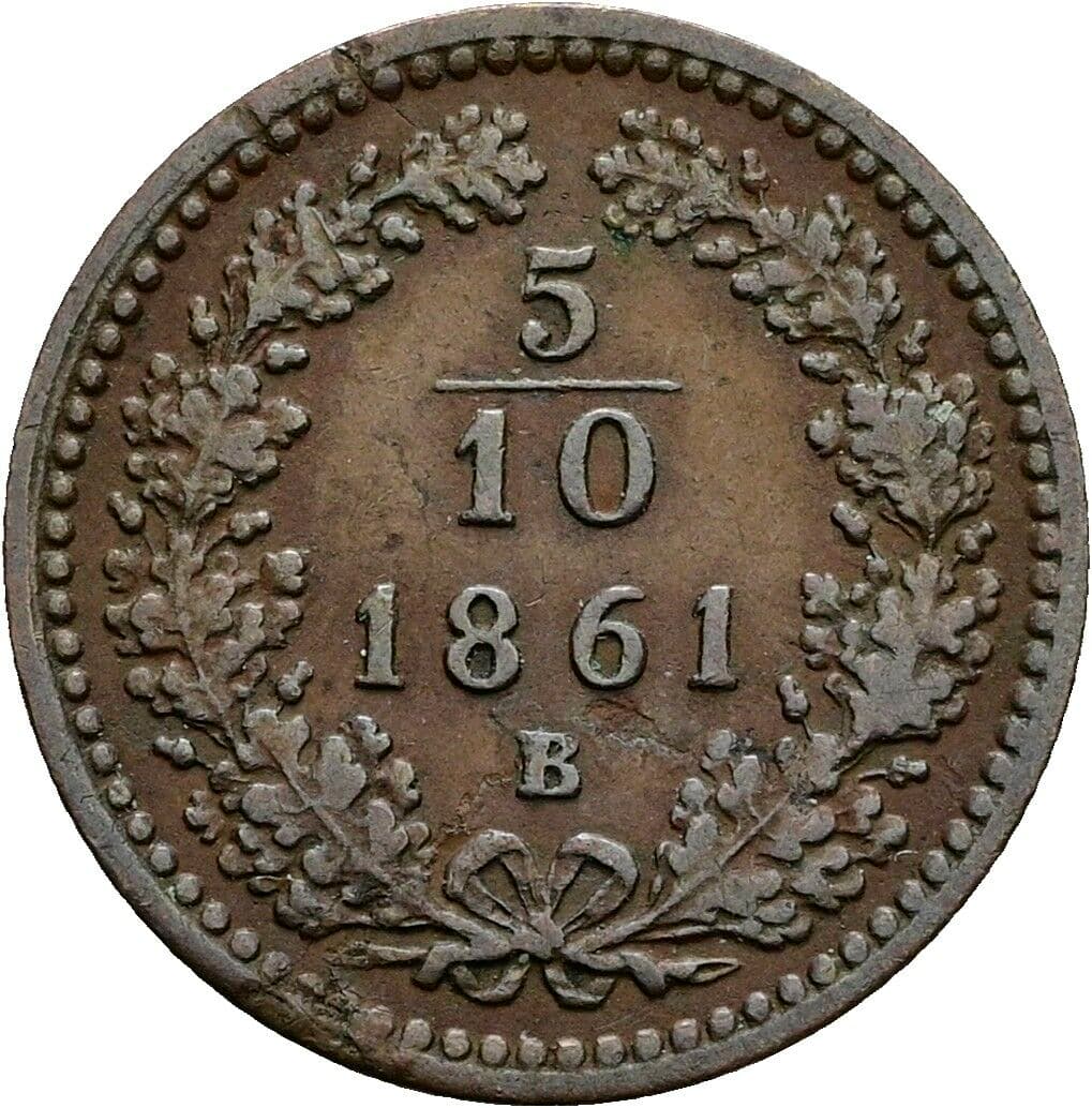 5/10 Kreuzer Franz Joseph I. 1848-1916 1861 B, Kremnitz – Vorderseite