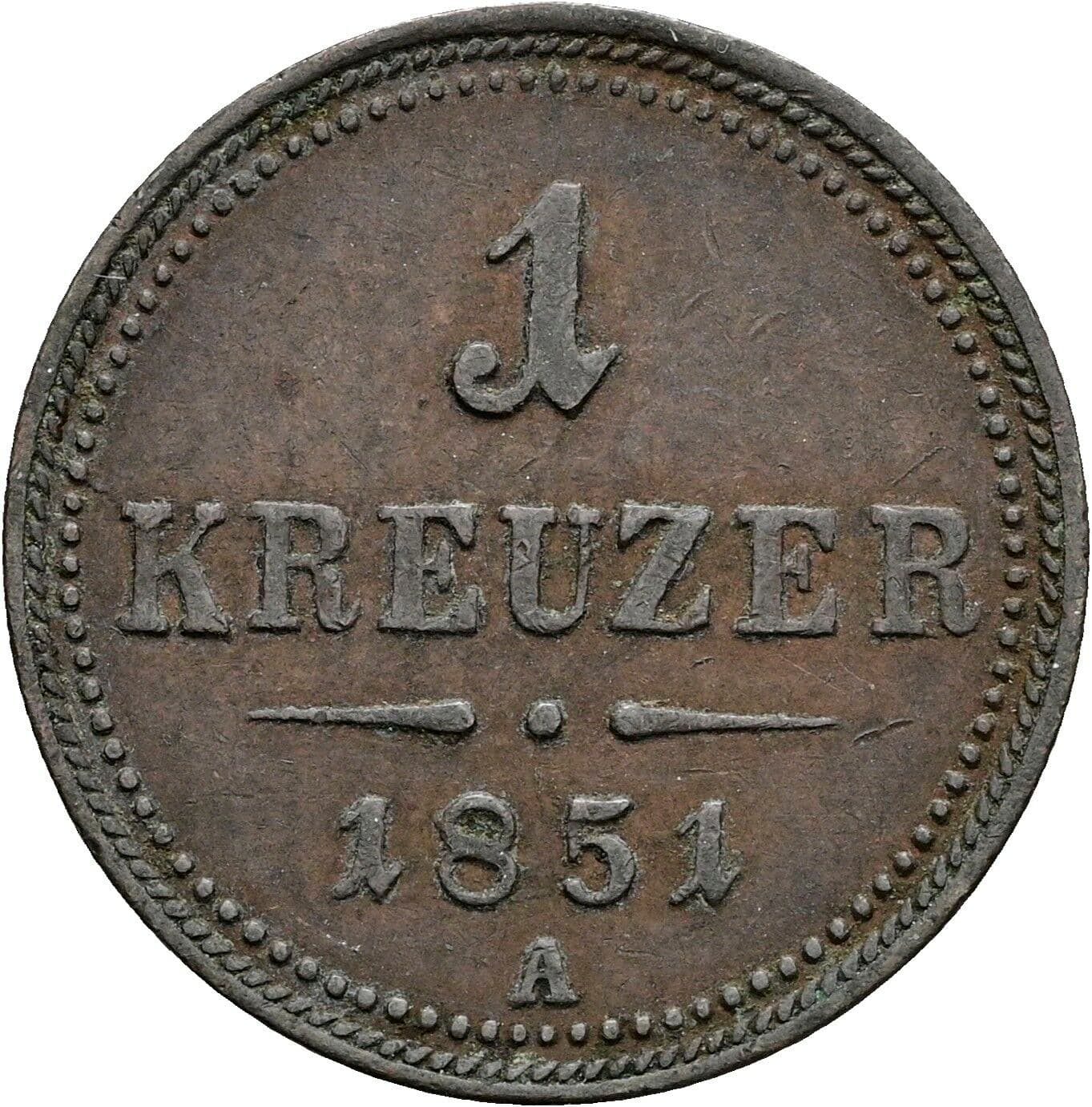 1 Kreuzer Franz Joseph I. 1848-1916 1851 A, Wien – Vorderseite