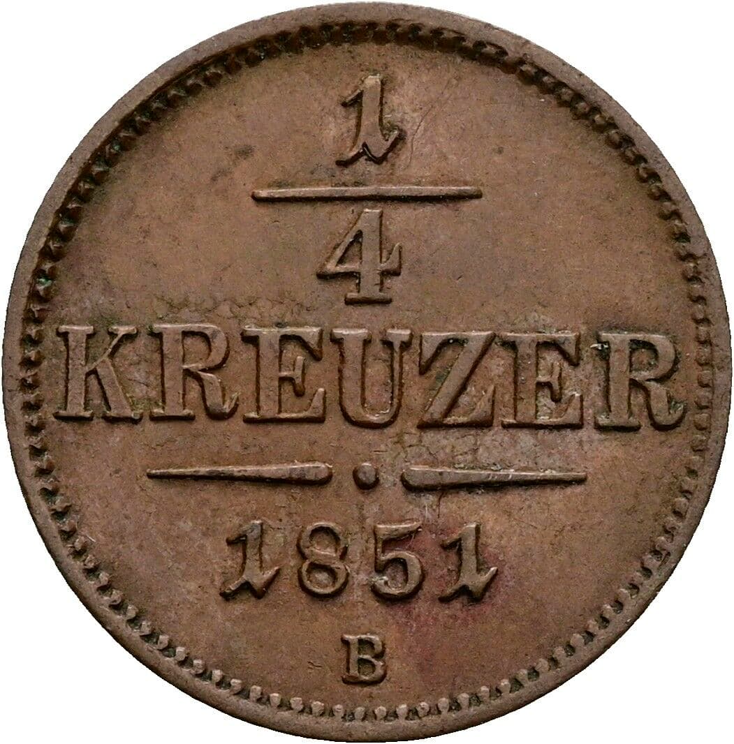 1/4 Kreuzer Franz Joseph I. 1848-1916 1851 B, Kremnitz – Vorderseite