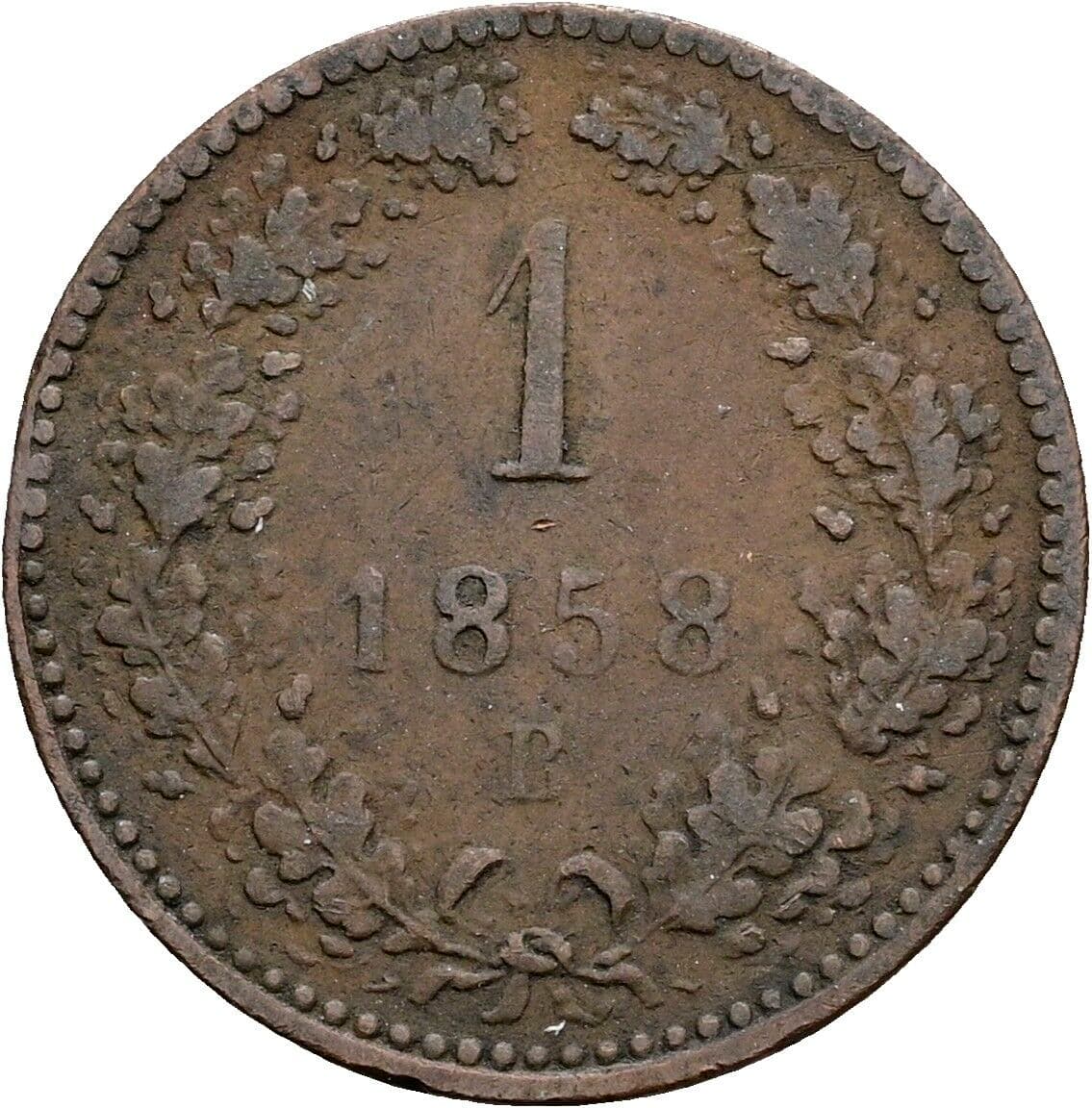 1 Kreuzer Franz Joseph I. 1848-1916 1858 B, Kremnitz – Vorderseite