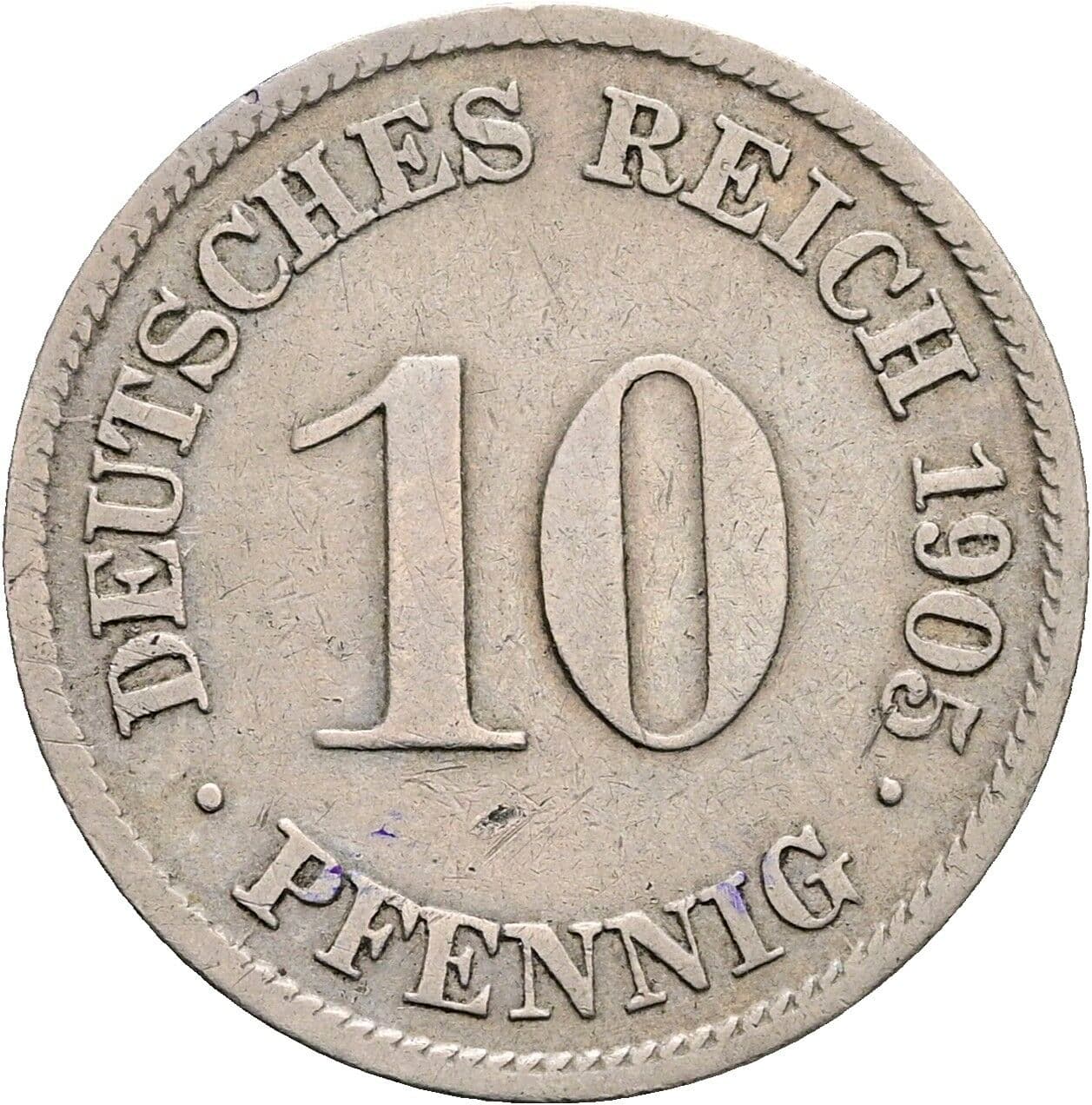 10 Pfennig 1905 D – Vorderseite