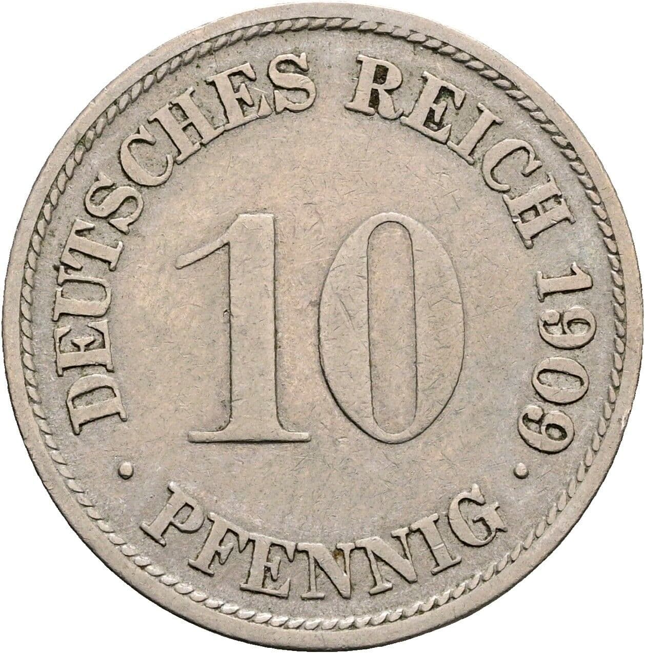 10 Pfennig 1909 F – Vorderseite