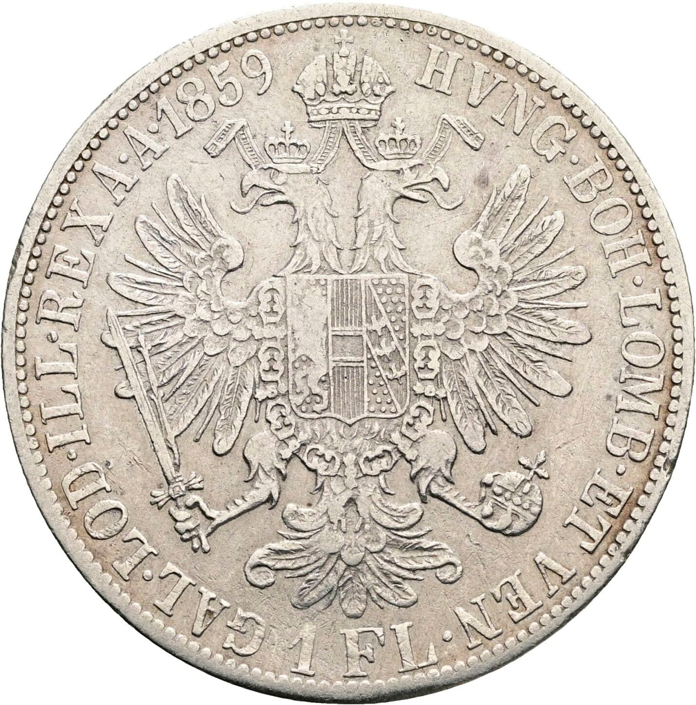 1 Gulden Franz Joseph I. 1848-1916 1859 A – Rückseite