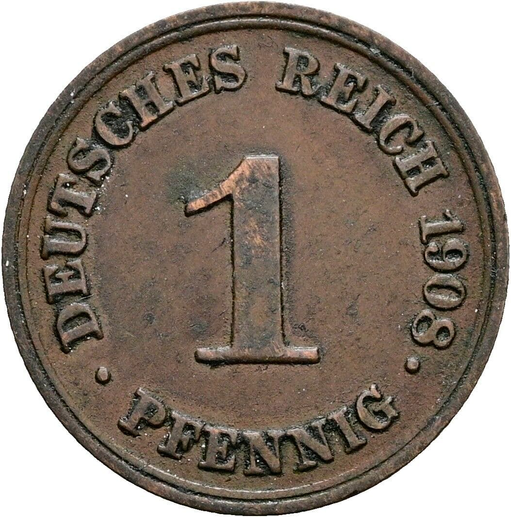 1 Pfennig 1908 D – Vorderseite