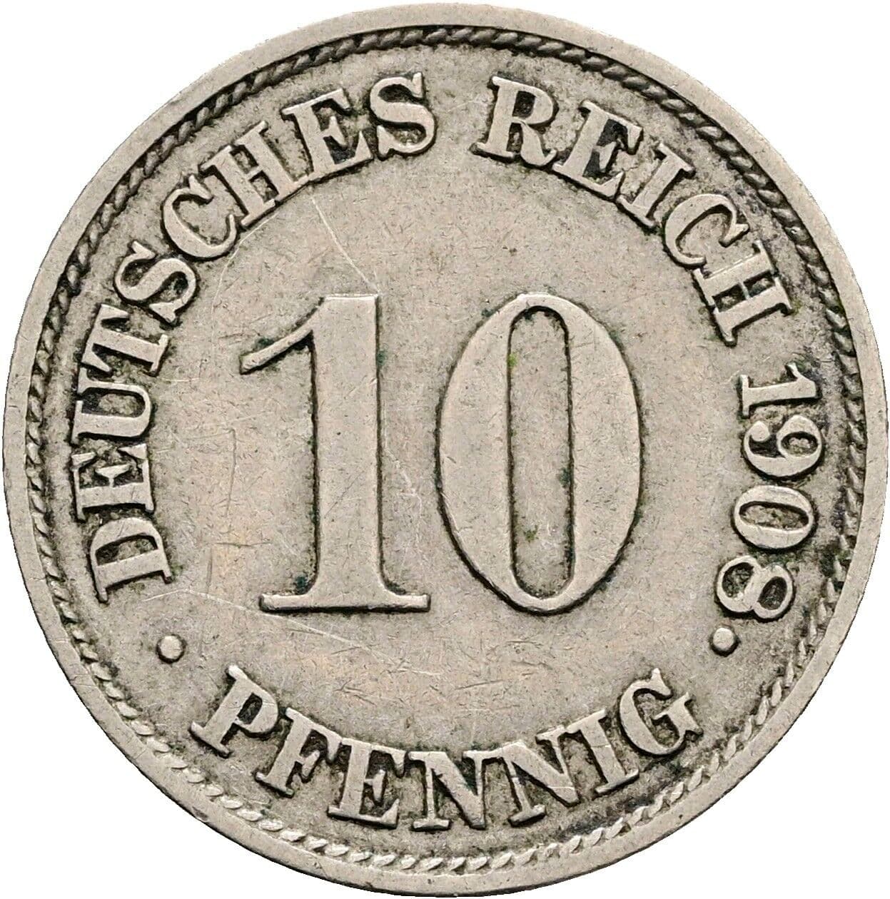 10 Pfennig 1908 J – Vorderseite