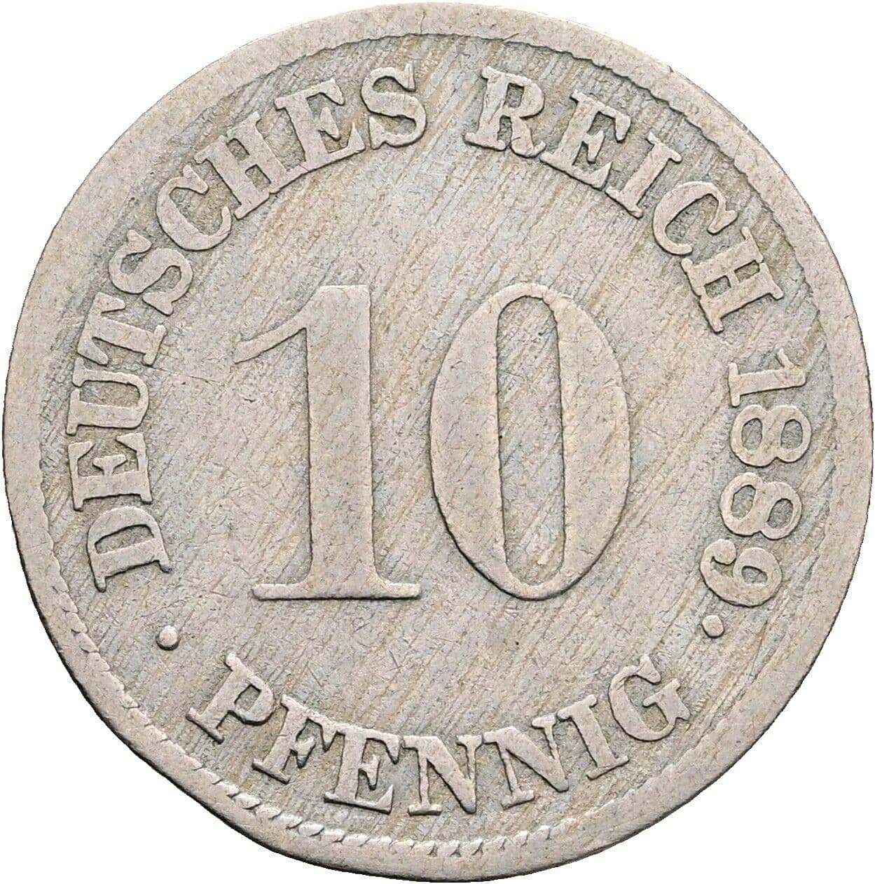 10 Pfennig 1889 F – Vorderseite
