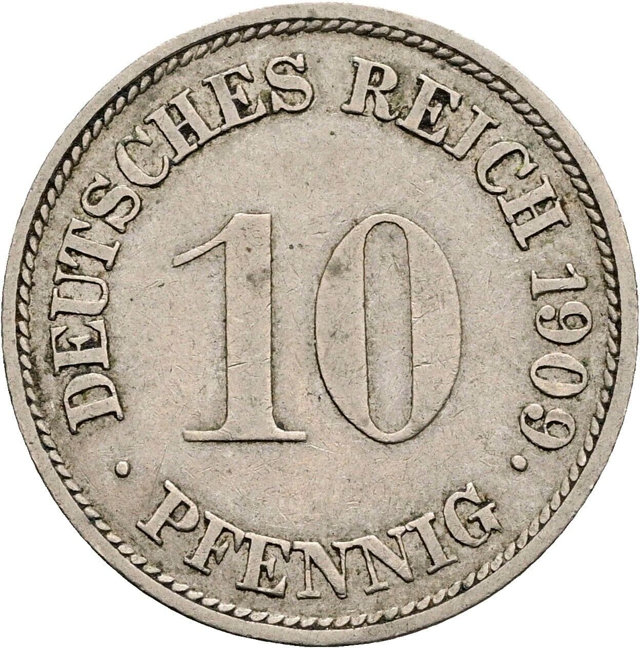 10 Pfennig 1909 G – Vorderseite