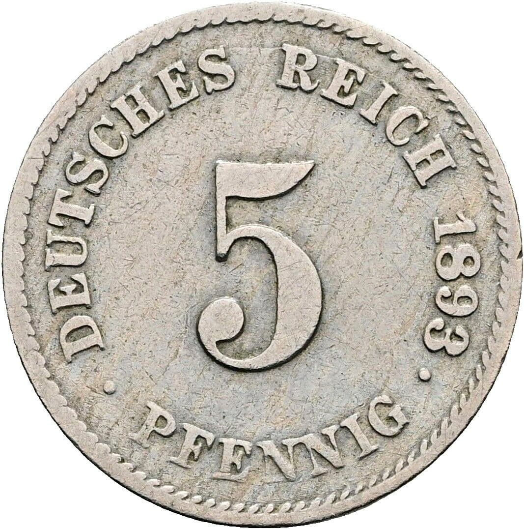 5 Pfennig 1893 G – Vorderseite