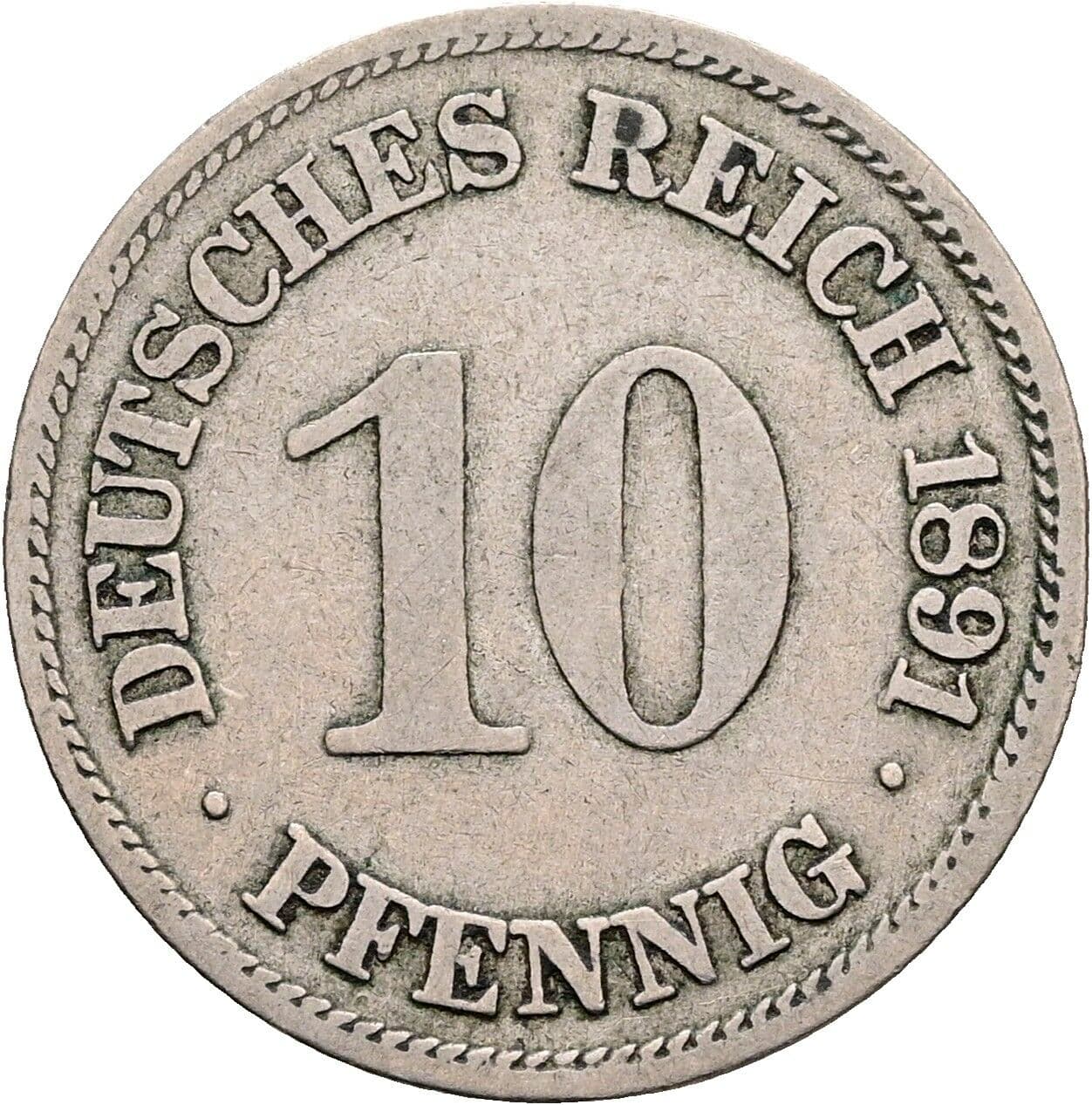 10 Pfennig 1891 E – Vorderseite
