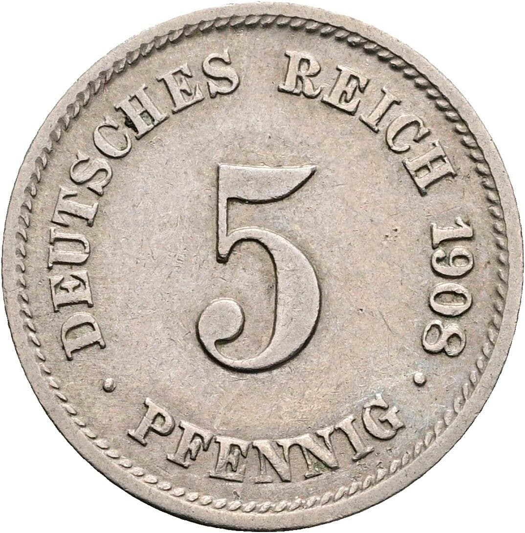 5 Pfennig 1908 G – Vorderseite