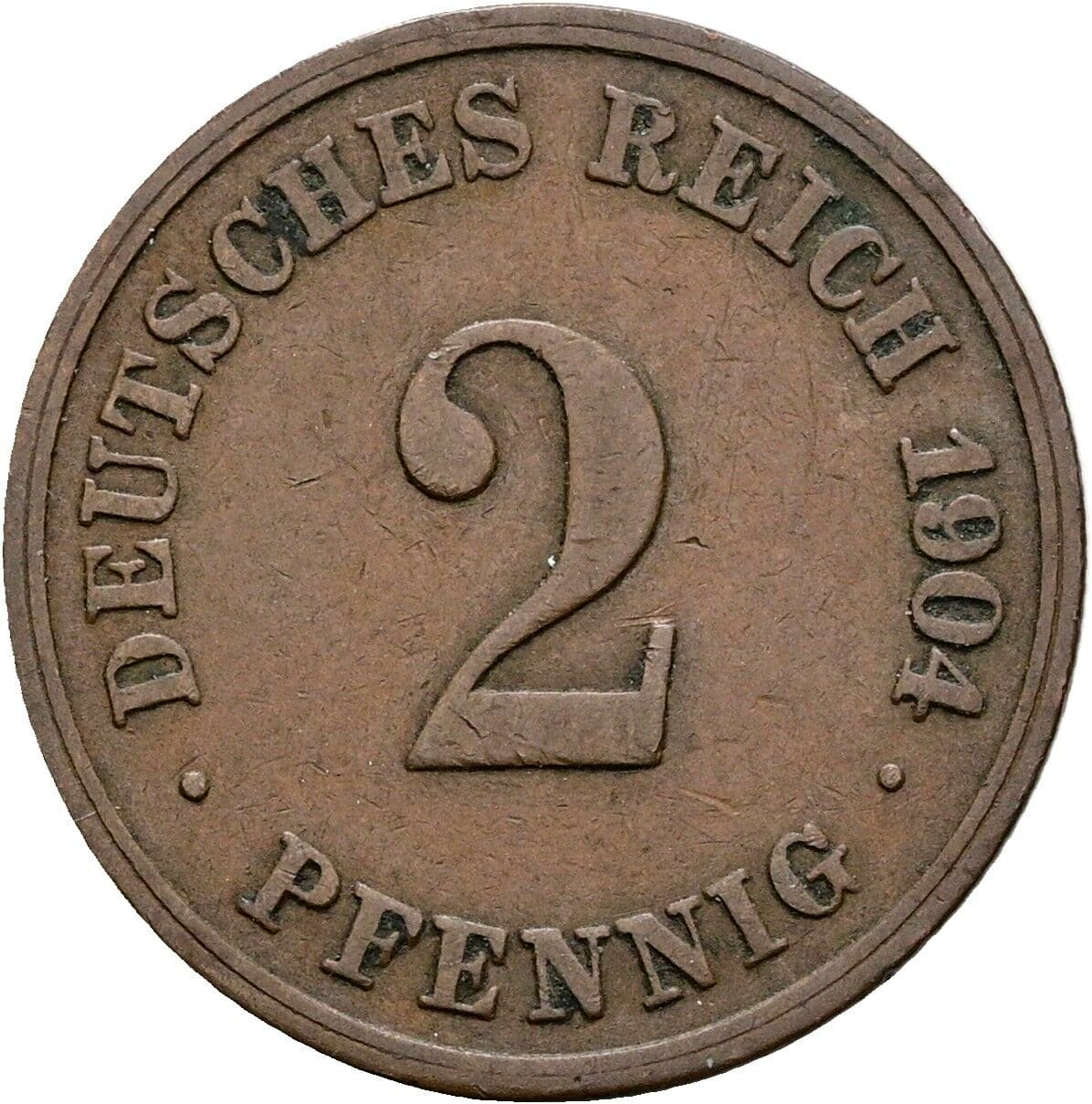 2 Pfennig 1904 D – Vorderseite
