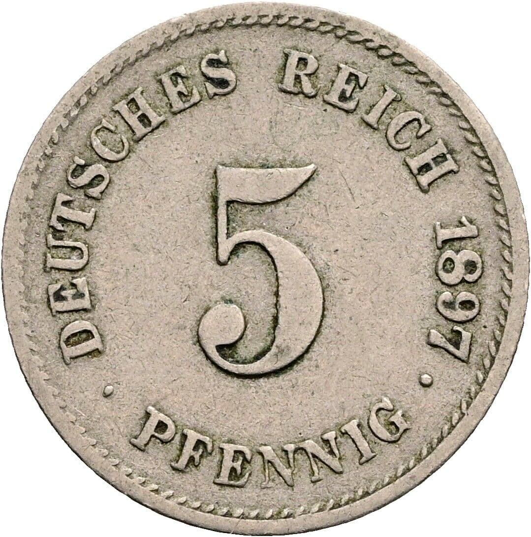 5 Pfennig 1897 G – Vorderseite