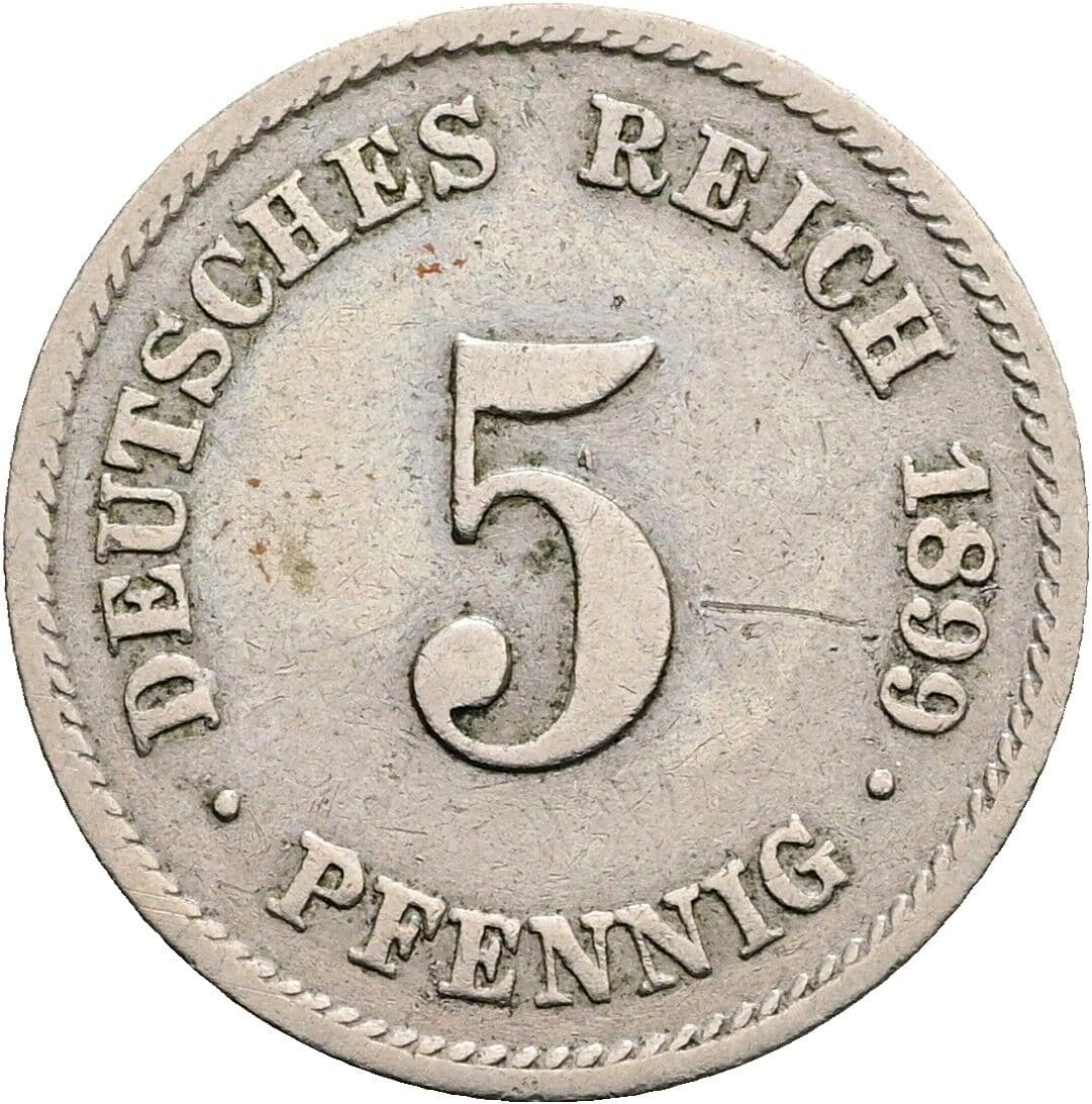 5 Pfennig 1899 F – Vorderseite