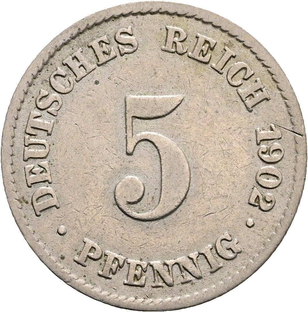 5 Pfennig 1902 J – Vorderseite