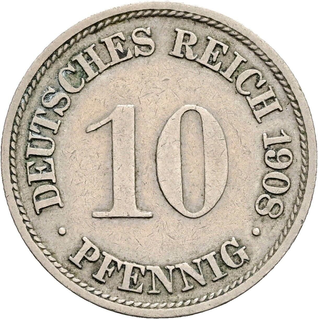 10 Pfennig 1908 F – Vorderseite