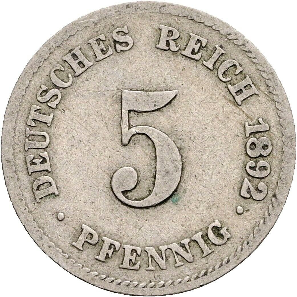 5 Pfennig 1892 G – Vorderseite