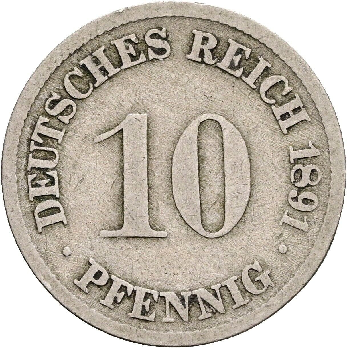 10 Pfennig 1891 D – Vorderseite