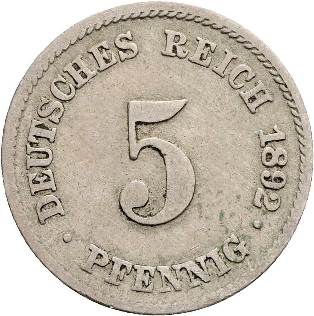 5 Pfennig 1892 F – Vorderseite