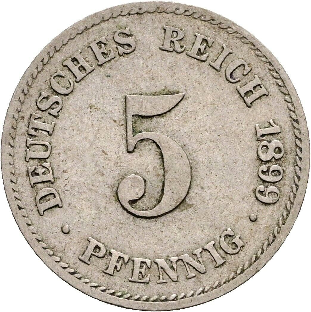 5 Pfennig 1899 G – Vorderseite